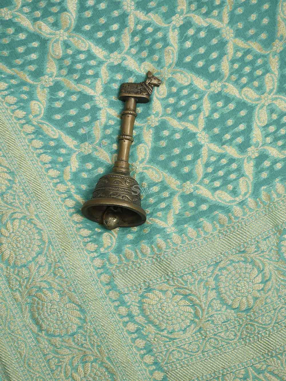 Sea Green Jaal Khaddi Georgette Handloom Banarasi Saree - Sacred Weaves