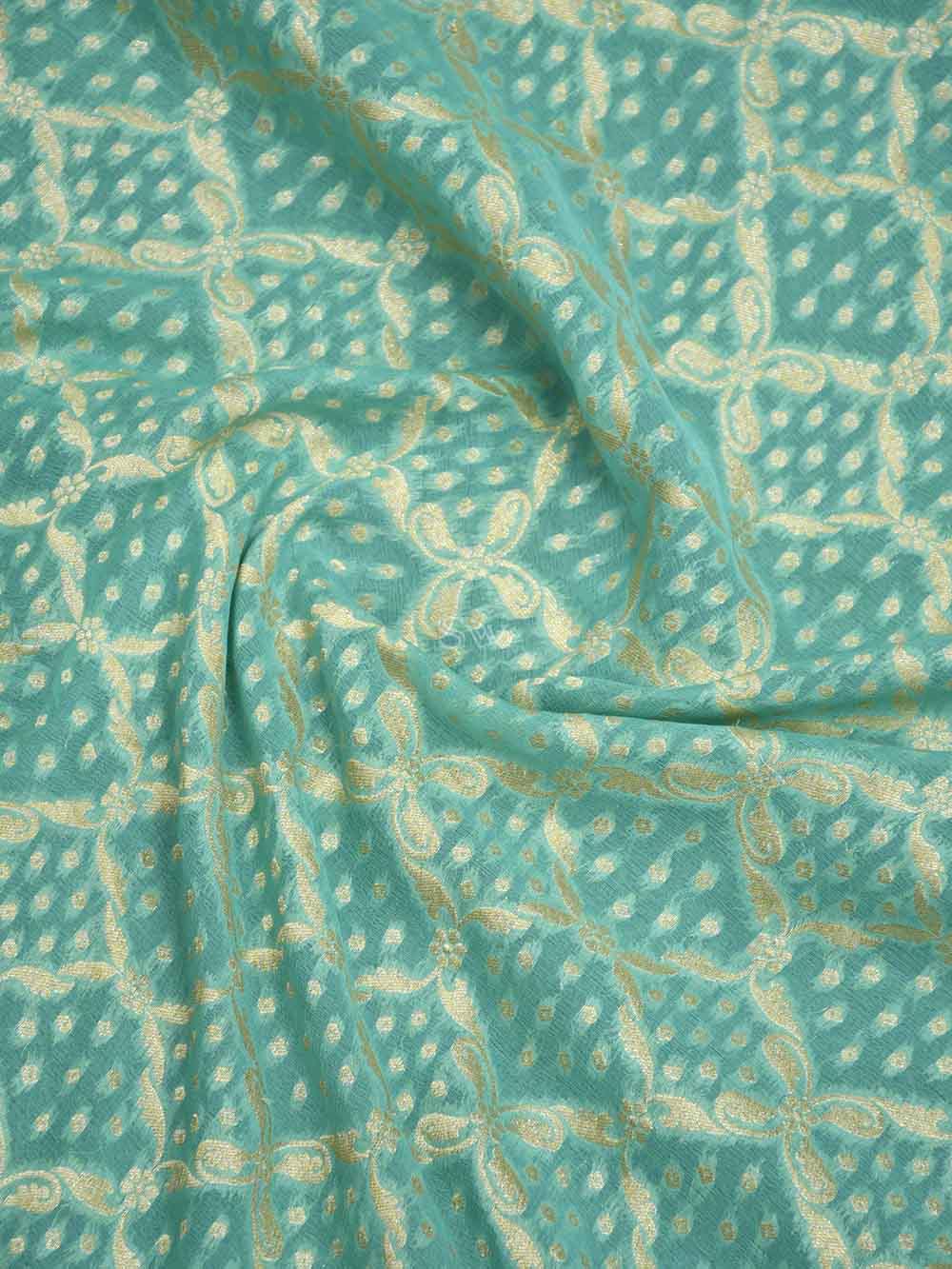Sea Green Jaal Khaddi Georgette Handloom Banarasi Saree - Sacred Weaves