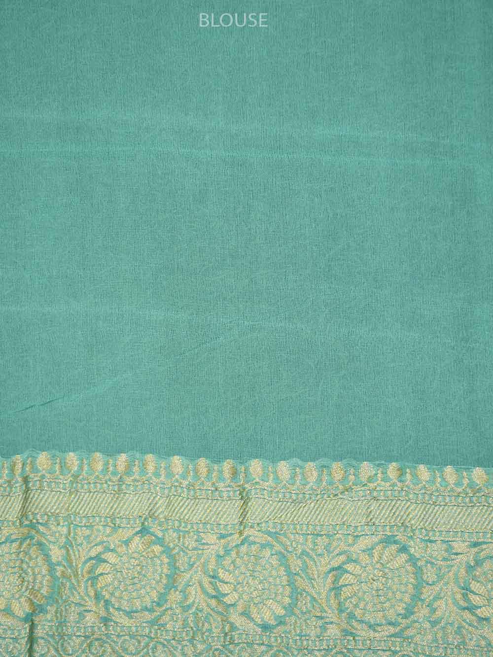 Sea Green Jaal Khaddi Georgette Handloom Banarasi Saree - Sacred Weaves
