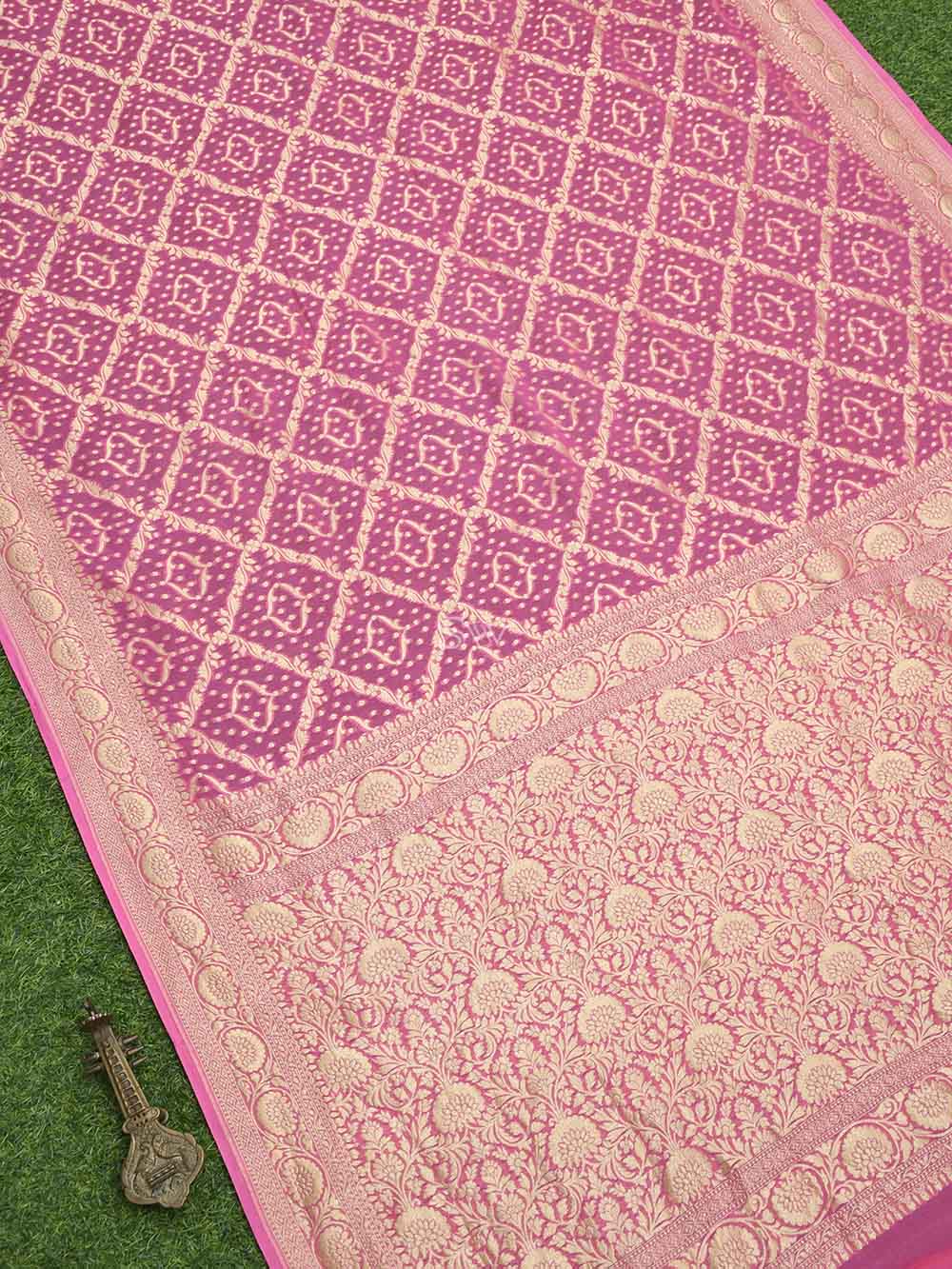 Pink Jaal Khaddi Georgette Handloom Banarasi Saree - Sacred Weaves