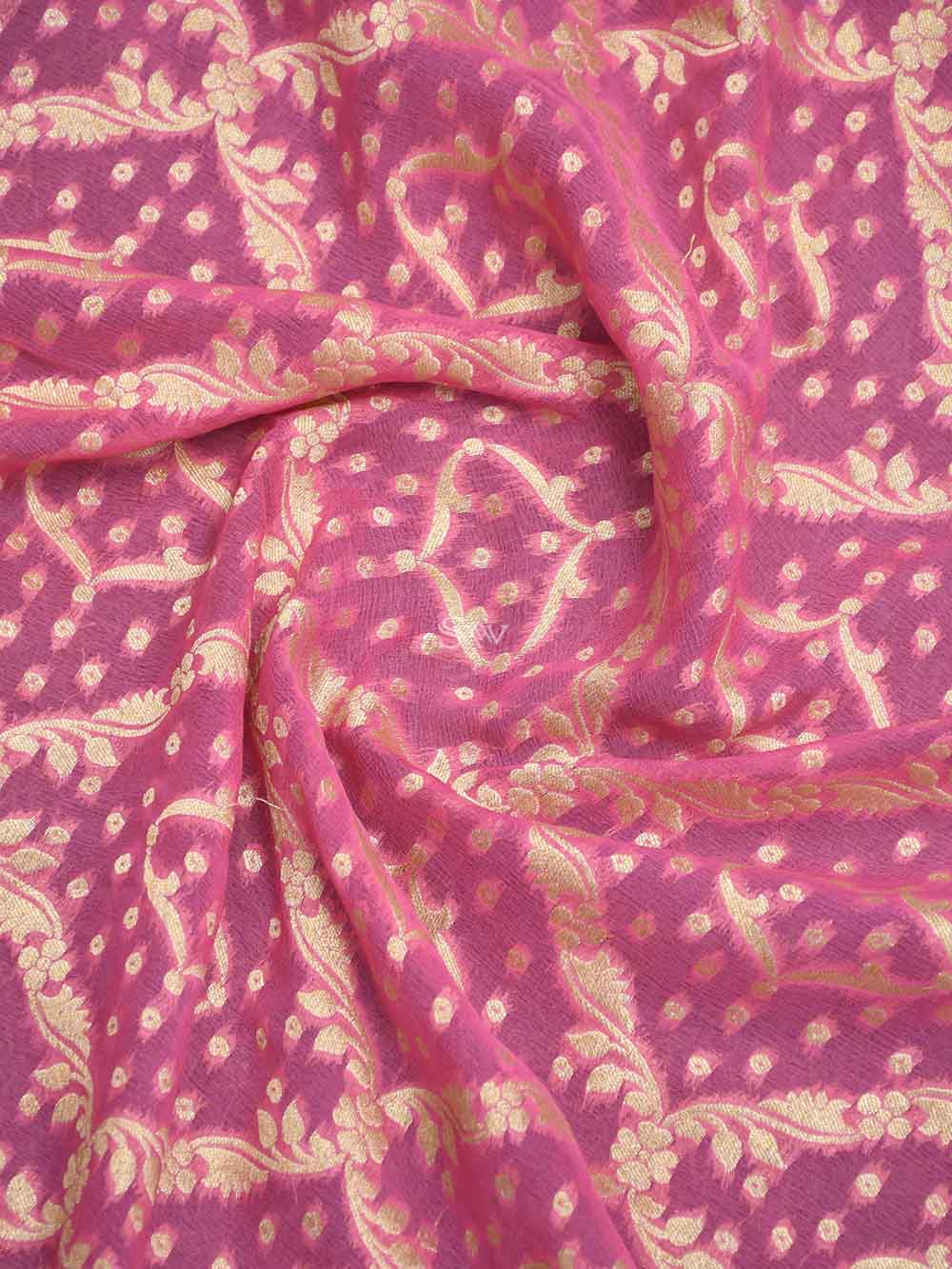 Pink Jaal Khaddi Georgette Handloom Banarasi Saree - Sacred Weaves