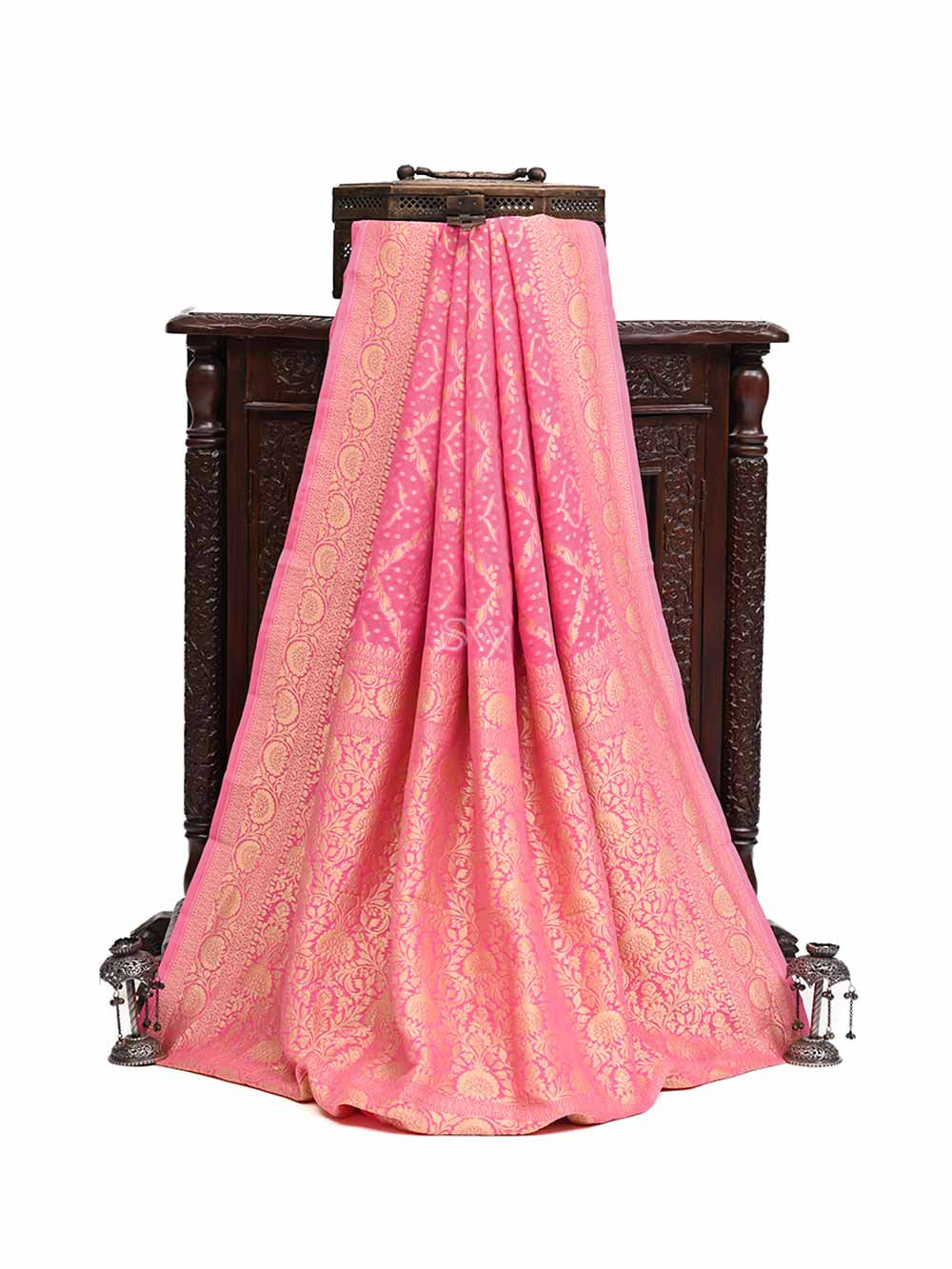 Pink Jaal Khaddi Georgette Handloom Banarasi Saree - Sacred Weaves