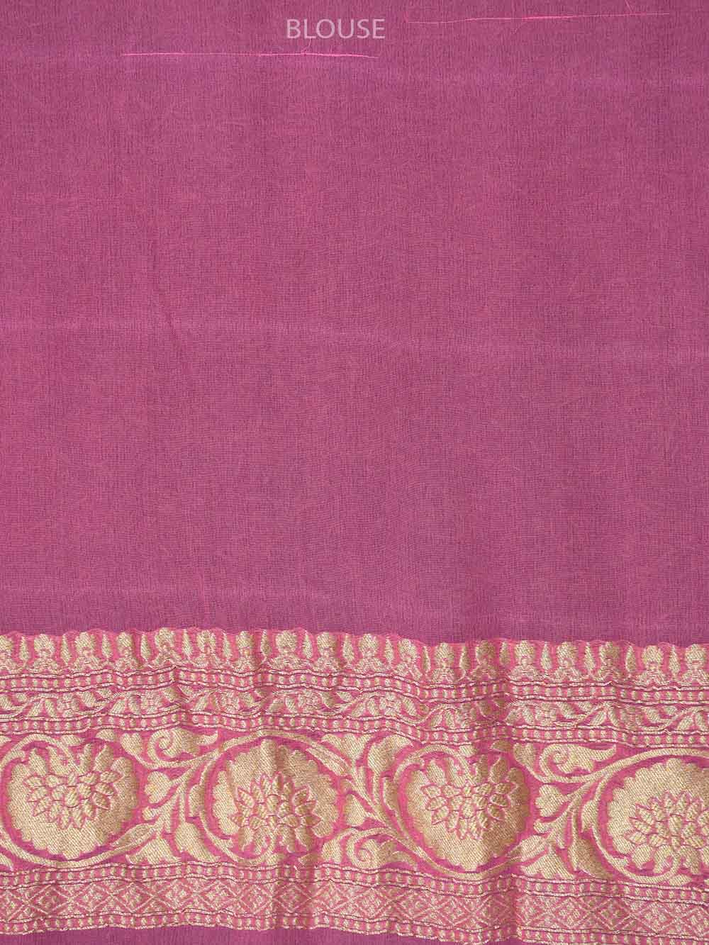 Pink Jaal Khaddi Georgette Handloom Banarasi Saree - Sacred Weaves