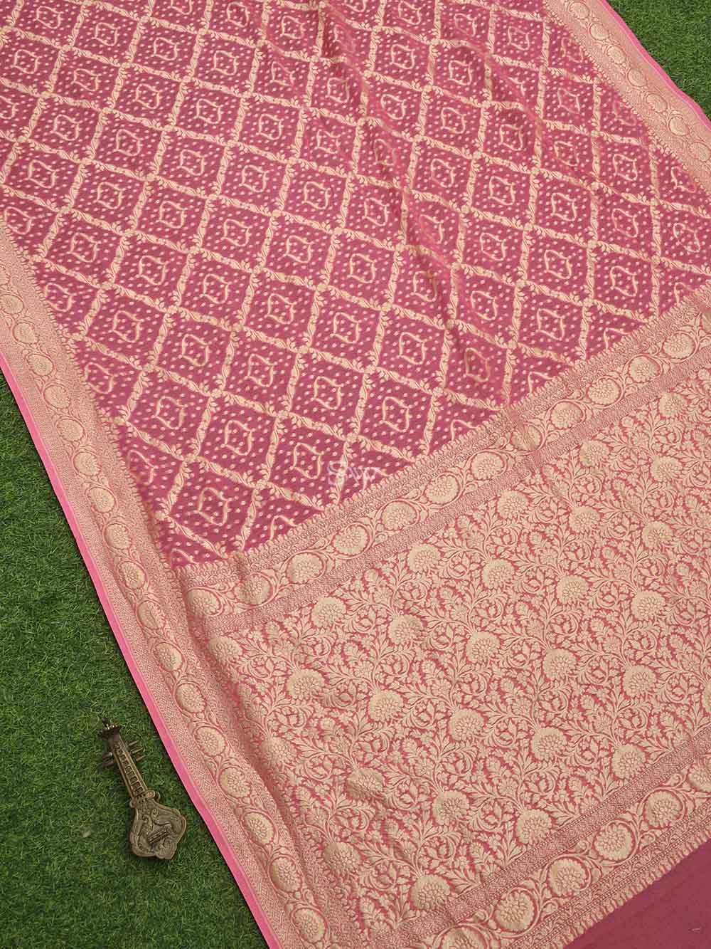 Pink Jaal Khaddi Georgette Handloom Banarasi Saree - Sacred Weaves