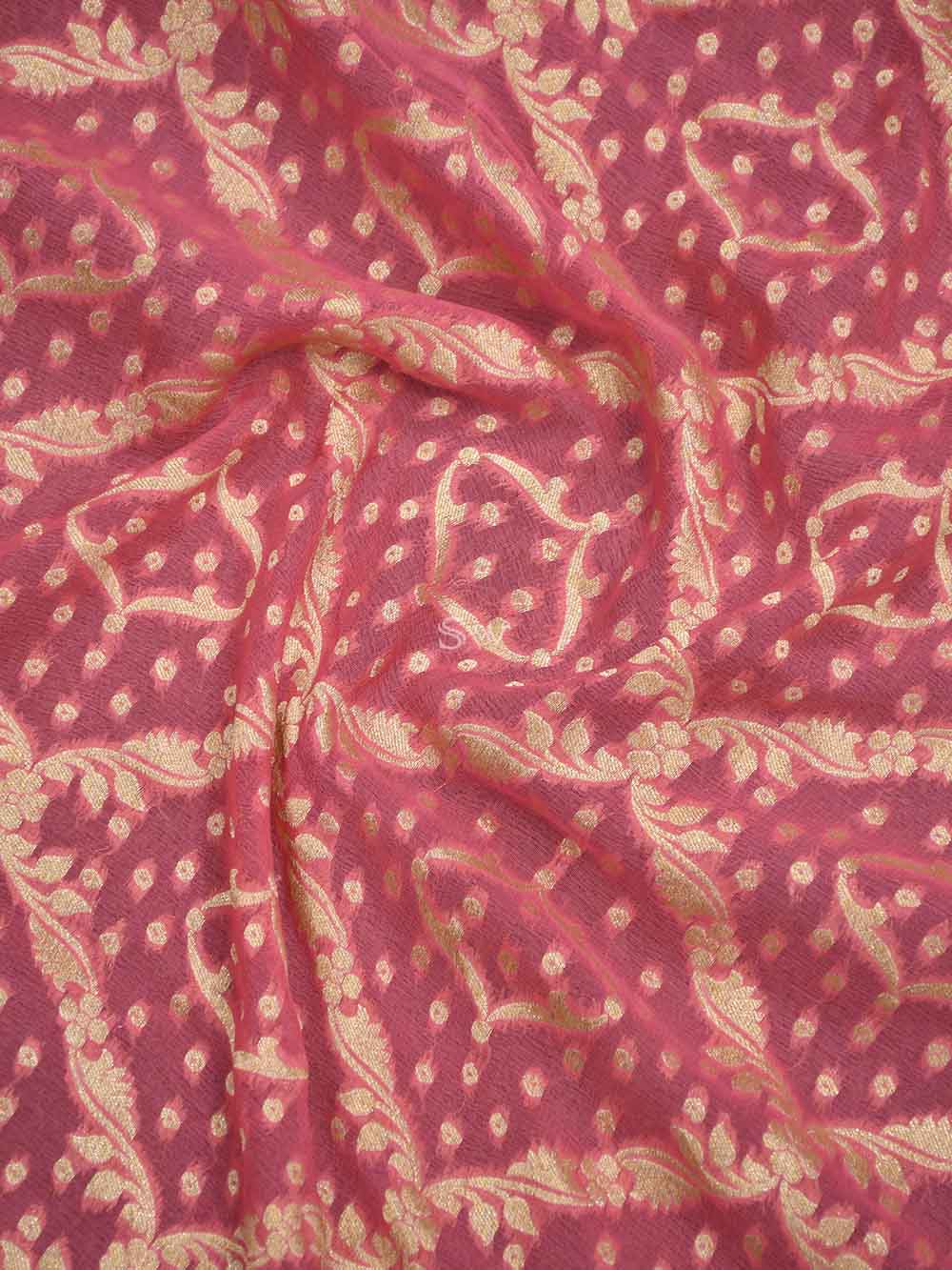 Pink Jaal Khaddi Georgette Handloom Banarasi Saree - Sacred Weaves