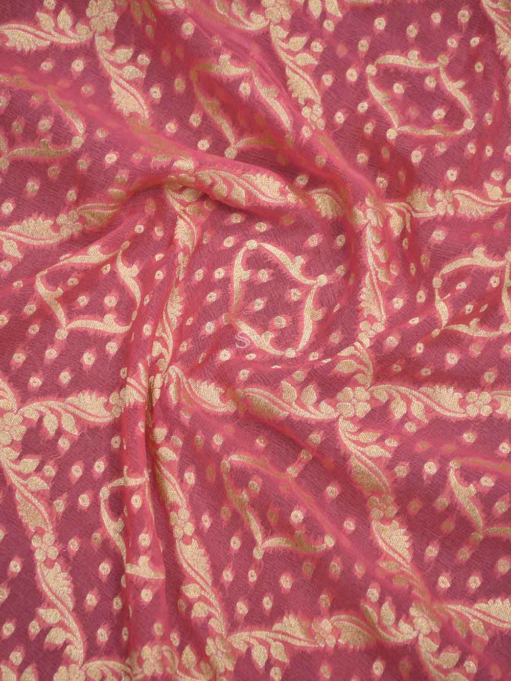 Pink Jaal Khaddi Georgette Handloom Banarasi Saree - Sacred Weaves