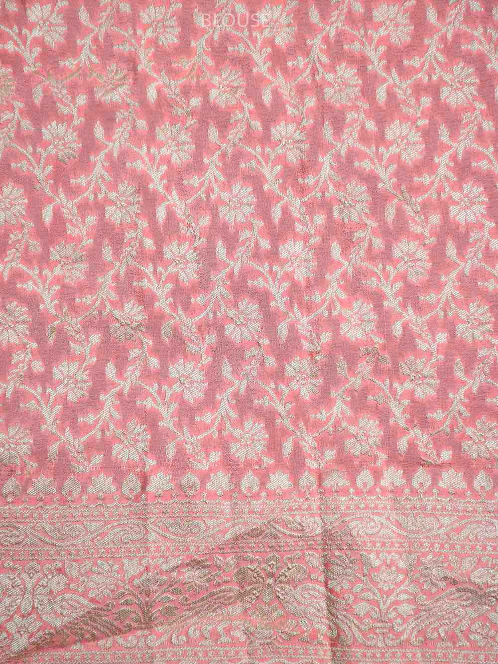 Coral Pink Crepe Silk Booti Handloom Banarasi Saree - Sacred Weaves