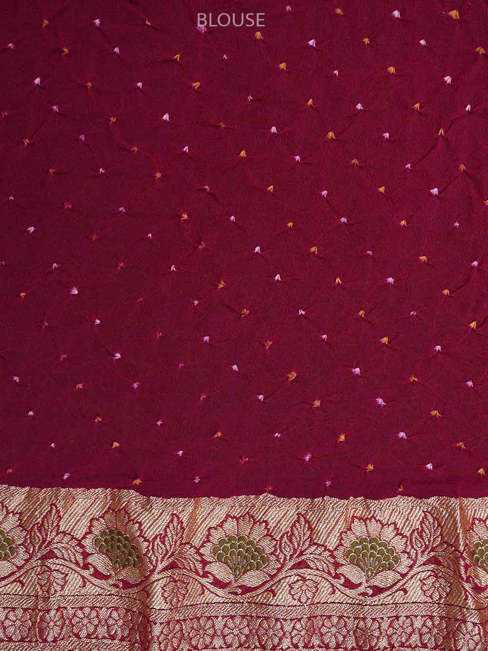 Magenta Bandhani Khaddi Georgette Handloom Banarasi Saree - Sacred Weaves