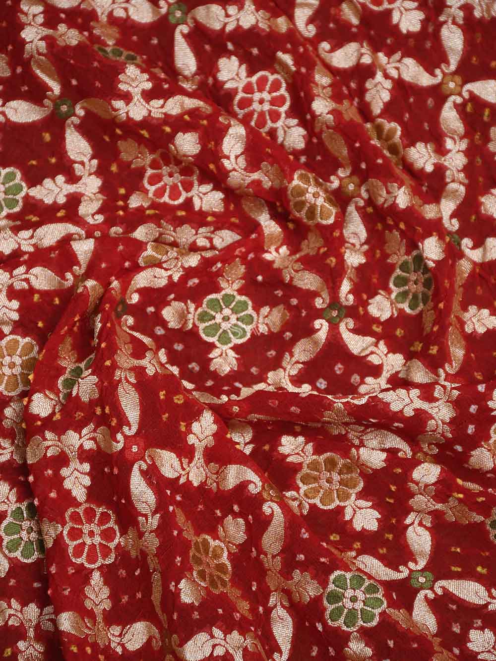 Red Meenakari Bandhani Khaddi Georgette Handloom Banarasi Saree - Sacred Weaves