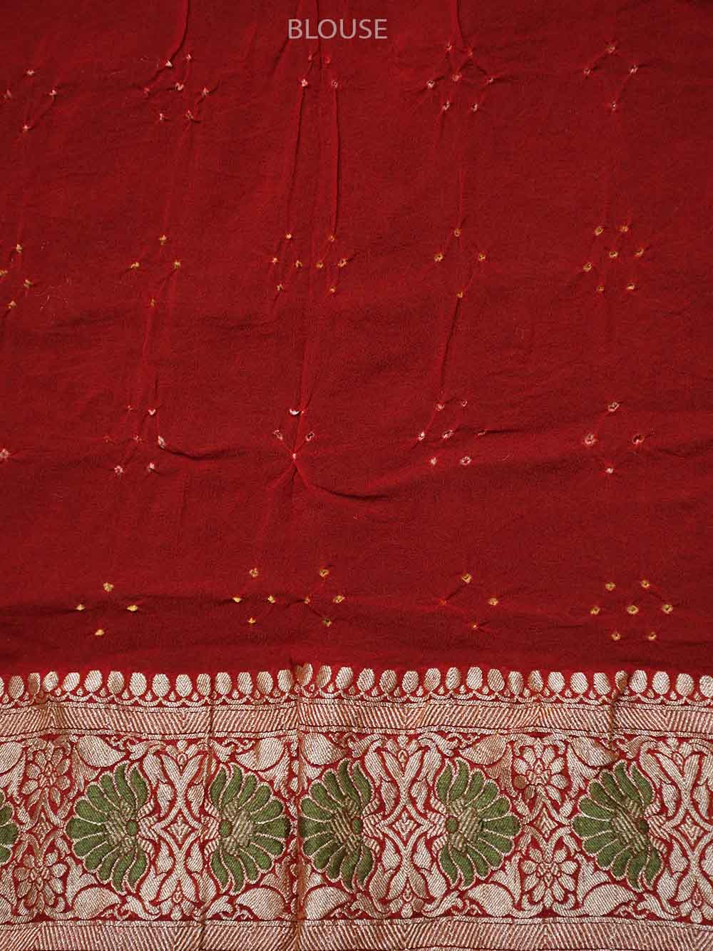 Red Meenakari Bandhani Khaddi Georgette Handloom Banarasi Saree - Sacred Weaves