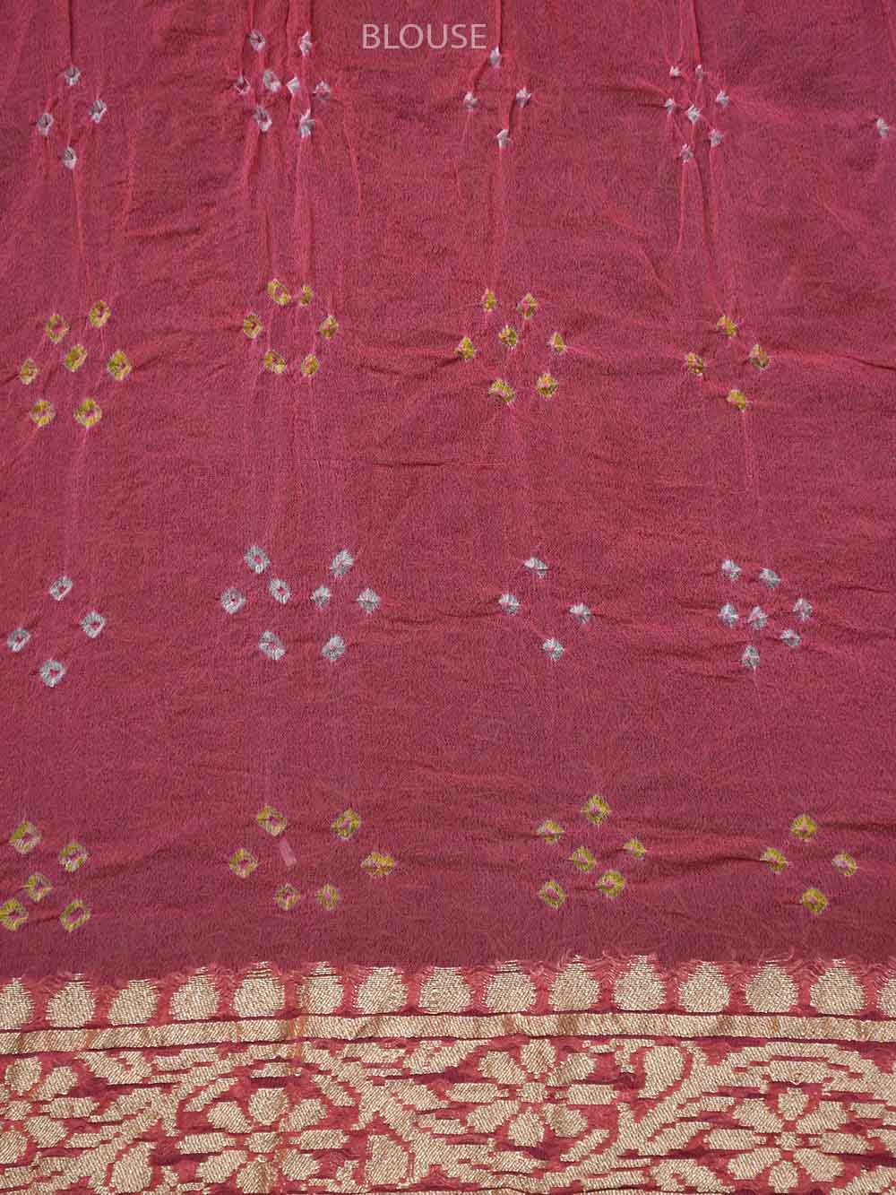 Pink Green Bandhani Khaddi Georgette Handloom Banarasi Saree - Sacred Weaves