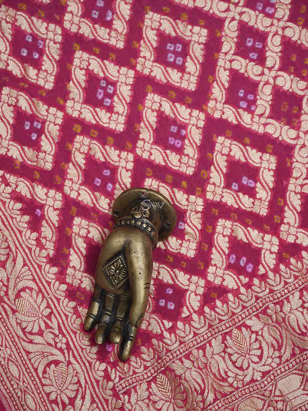 Pink Bandhani Khaddi Georgette Handloom Banarasi Saree - Sacred Weaves