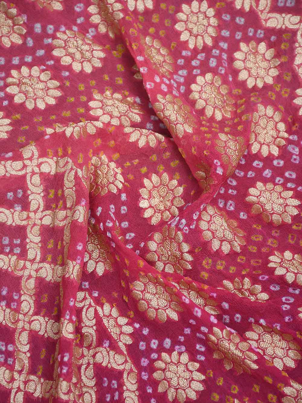 Pink Bandhani Khaddi Georgette Handloom Banarasi Saree - Sacred Weaves