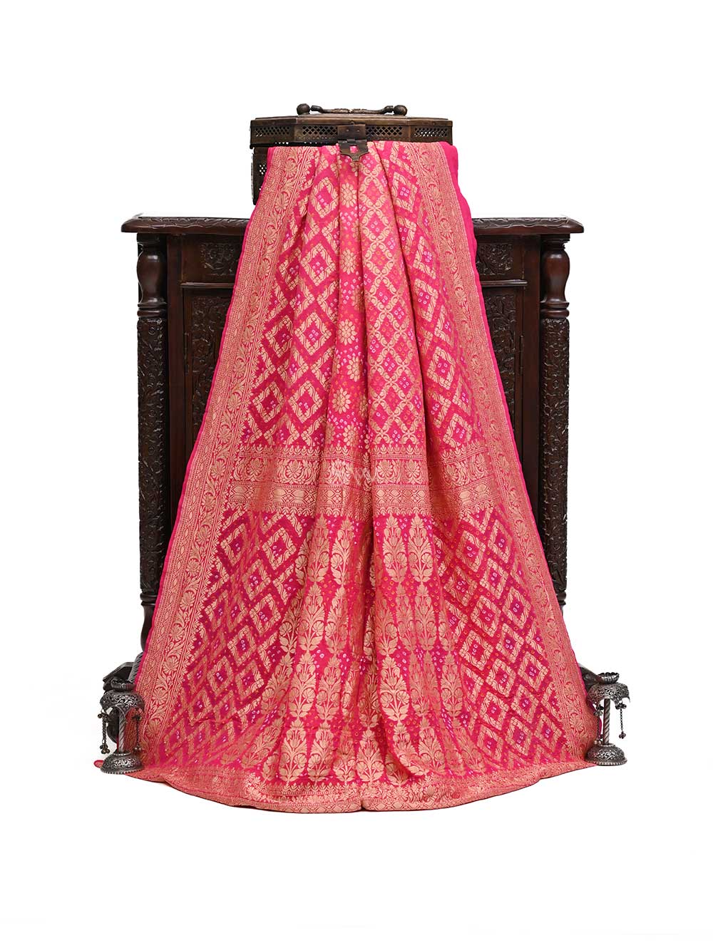 Pink Bandhani Khaddi Georgette Handloom Banarasi Saree - Sacred Weaves