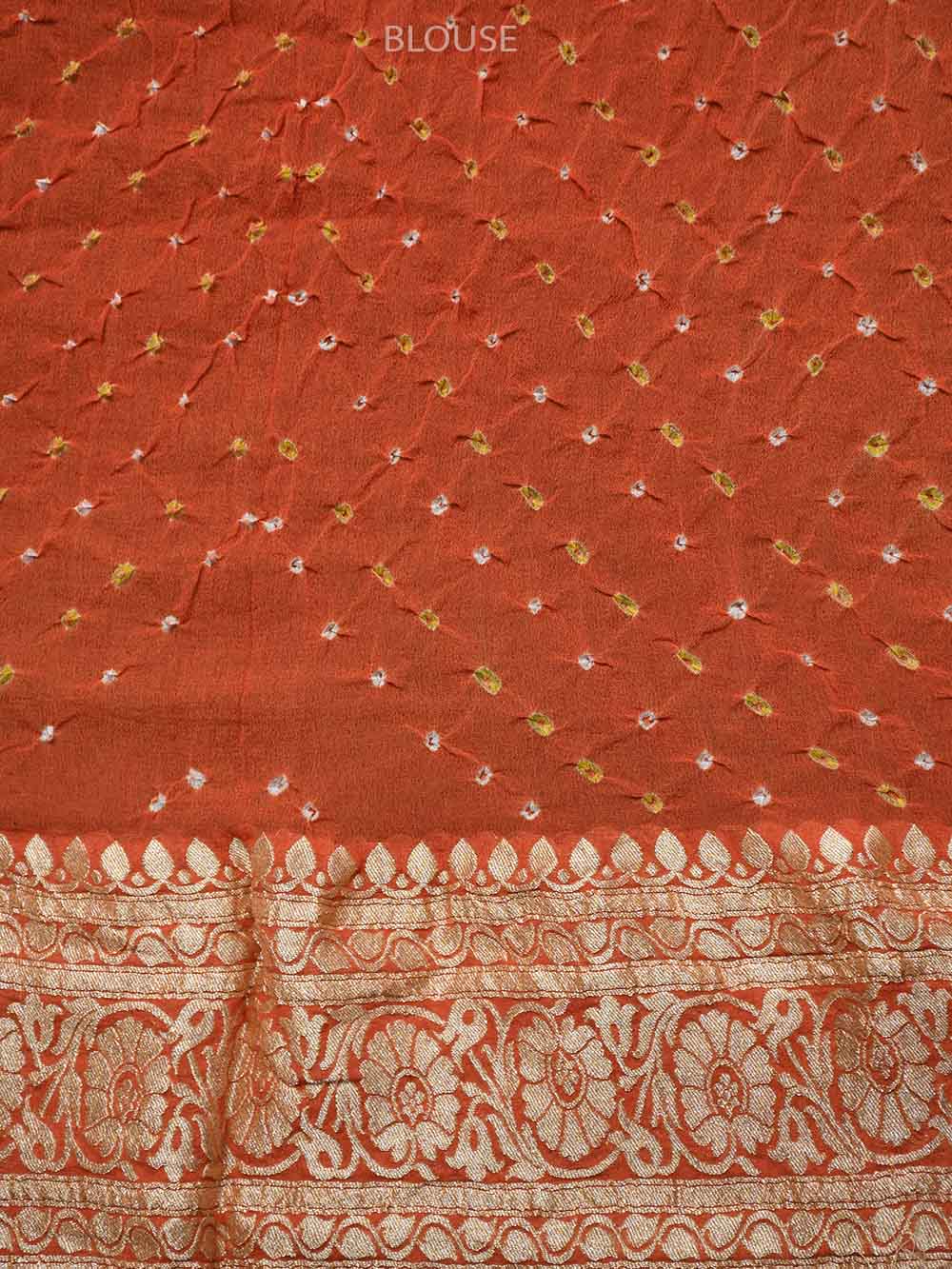 Orange Magenta Bandhani Khaddi Georgette Handloom Banarasi Saree - Sacred Weaves