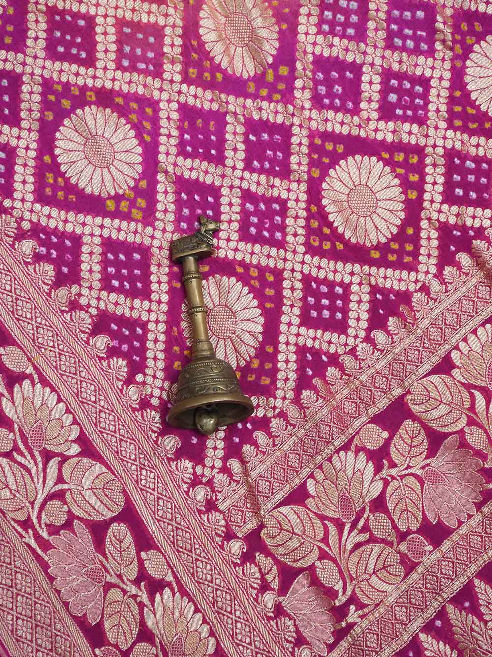 Magenta Bandhani Khaddi Georgette Handloom Banarasi Saree - Sacred Weaves