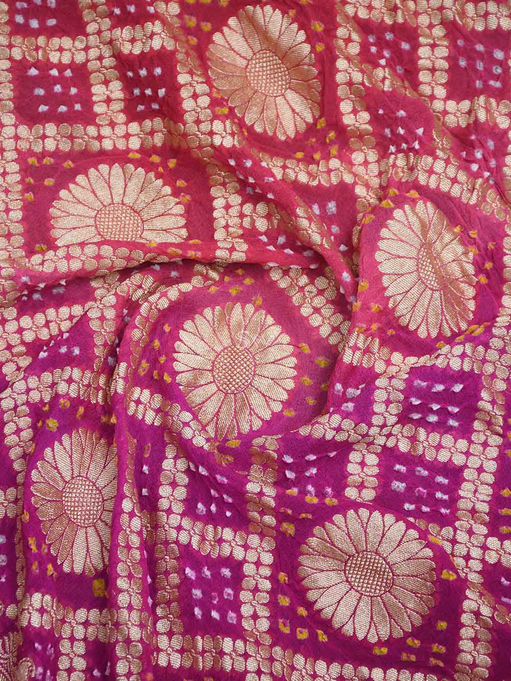 Magenta Bandhani Khaddi Georgette Handloom Banarasi Saree - Sacred Weaves