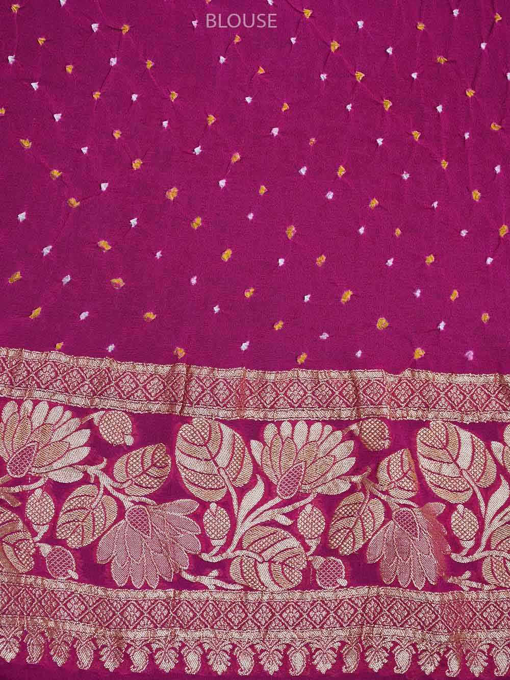 Magenta Bandhani Khaddi Georgette Handloom Banarasi Saree - Sacred Weaves