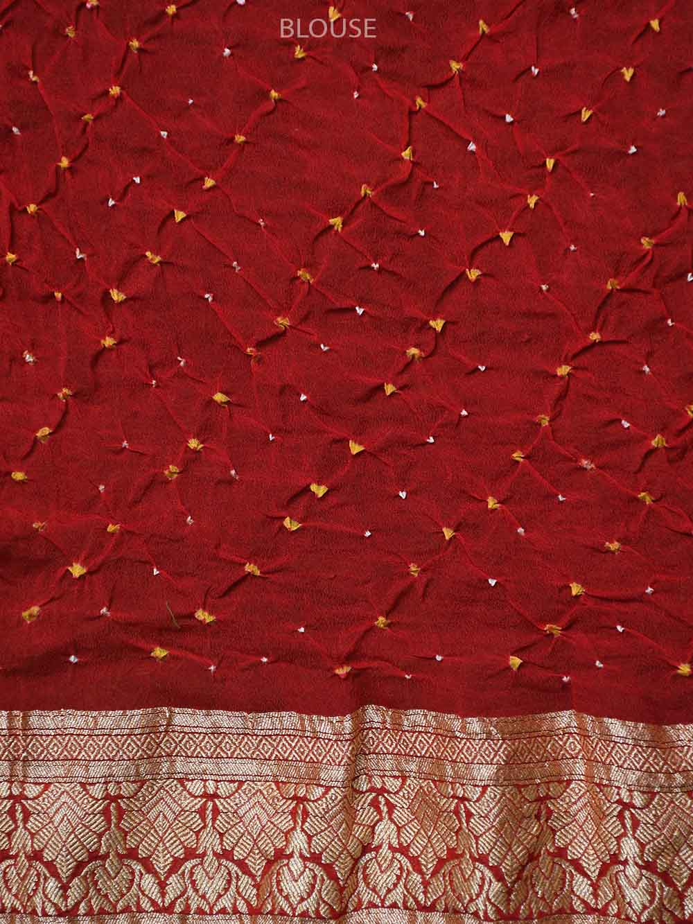 Red Orange Bandhani Khaddi Georgette Handloom Banarasi Saree - Sacred Weaves