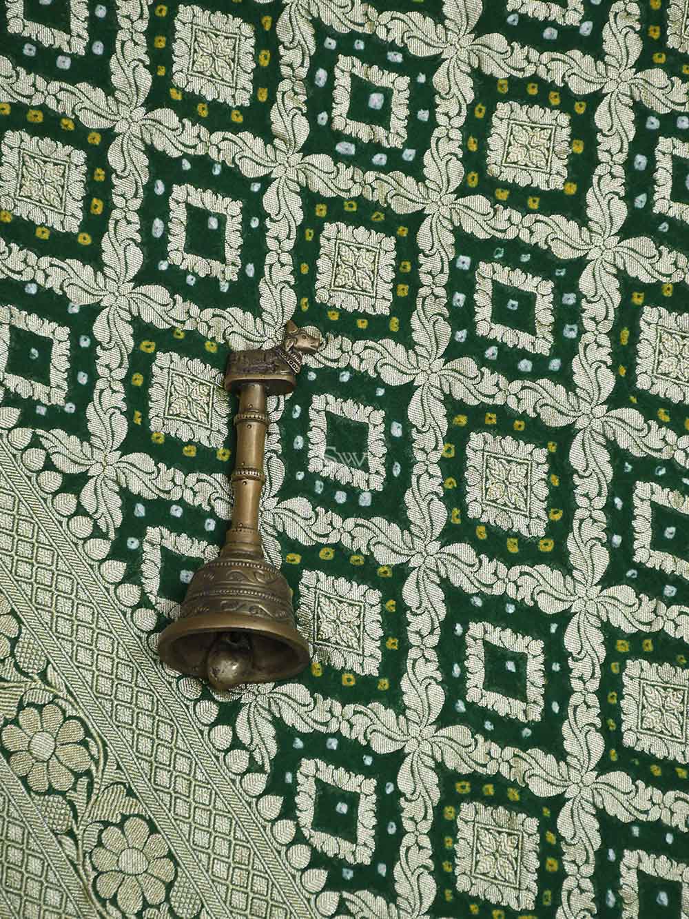 Bottle Green Bandhani Khaddi Georgette Handloom Banarasi Saree - Sacred Weaves