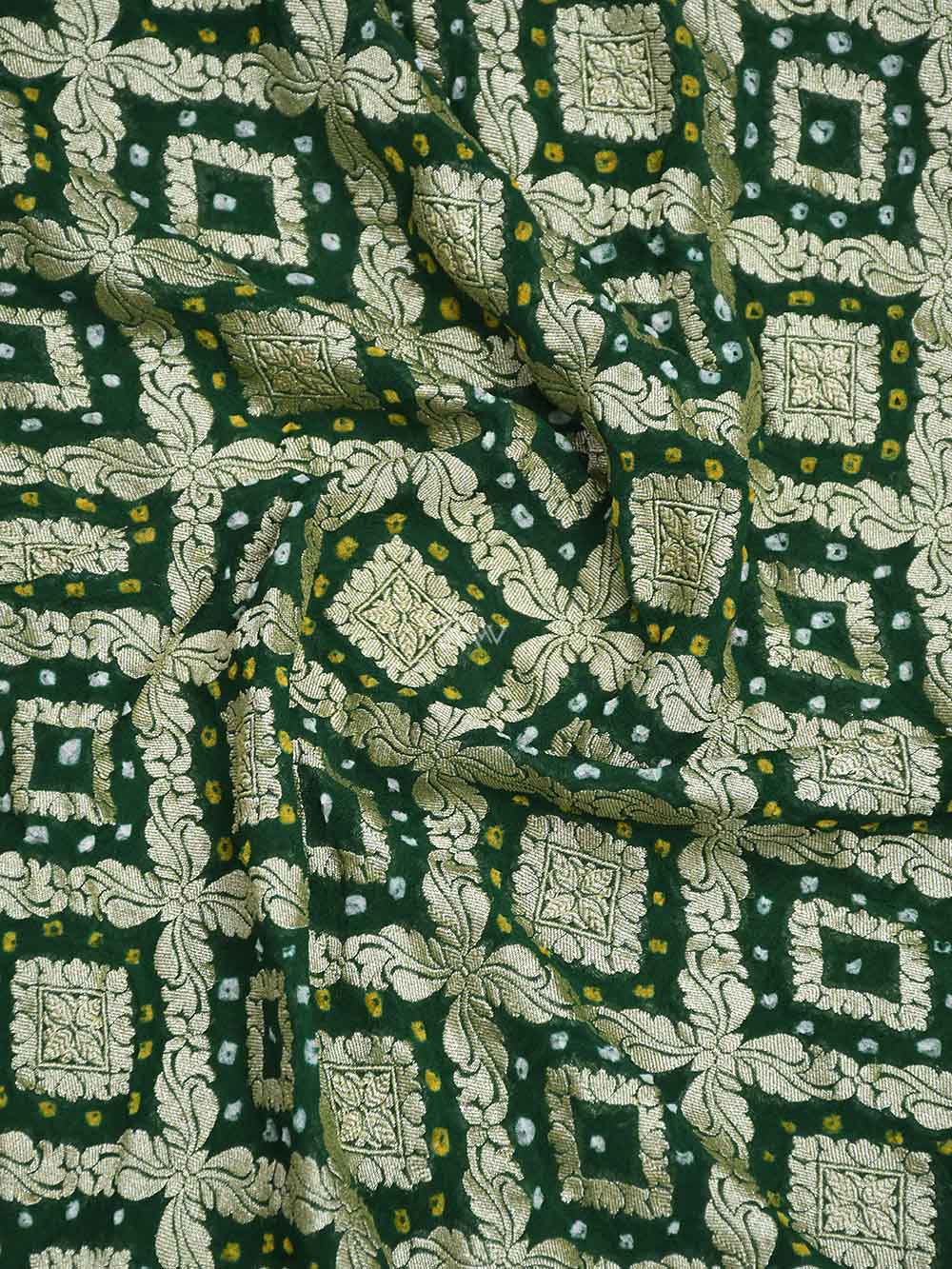 Bottle Green Bandhani Khaddi Georgette Handloom Banarasi Saree - Sacred Weaves