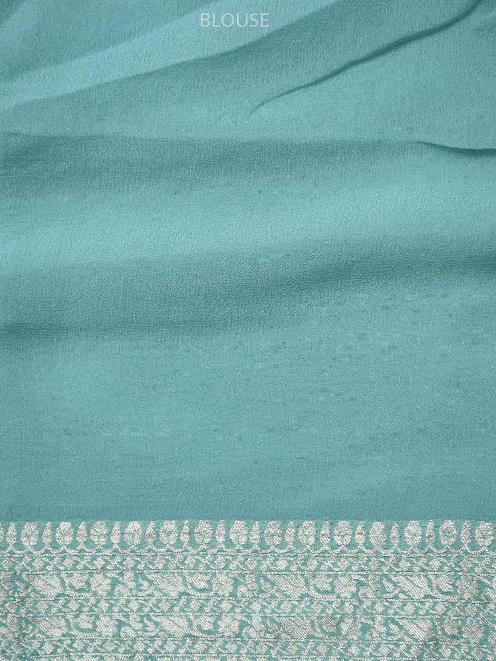 Sea Green Jaal Khaddi Georgette Handloom Banarasi Saree - Sacred Weaves