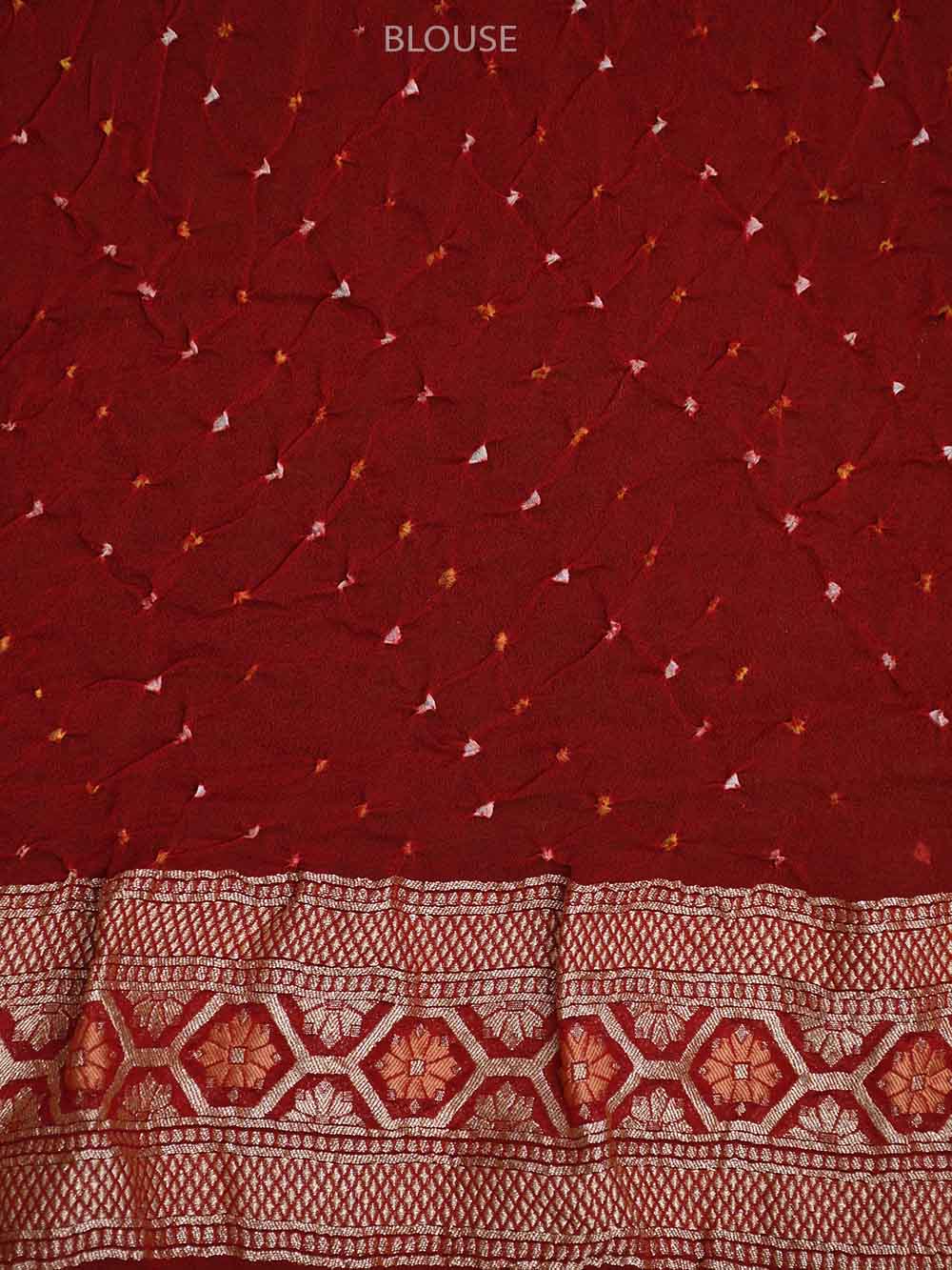 Red Meenakari Jaal Bandhani Khaddi Georgette Handloom Banarasi Saree - Sacred Weaves