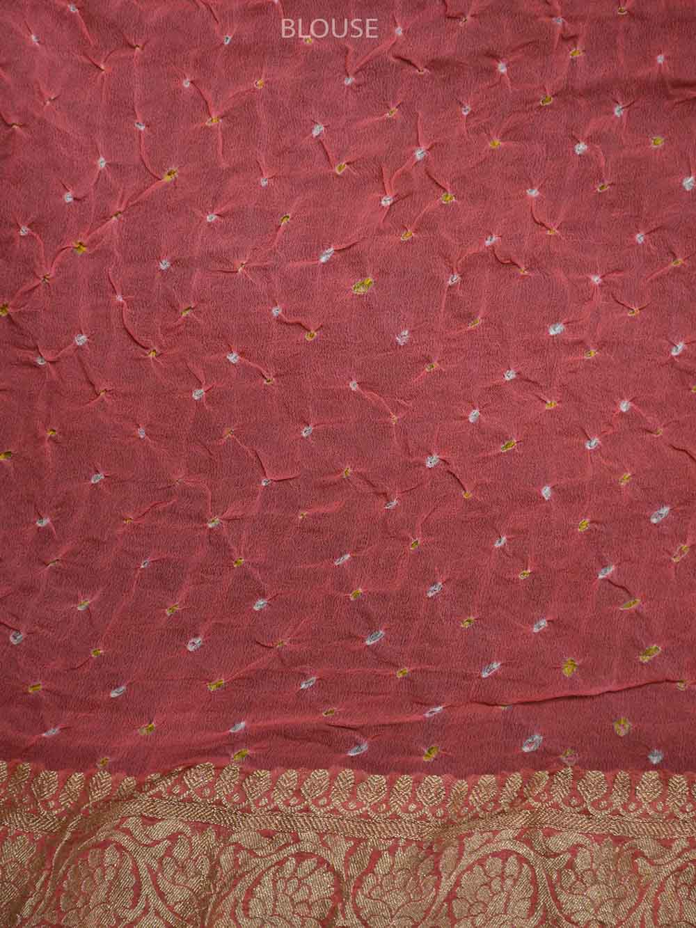 Pink Green Bandhani Khaddi Georgette Handloom Banarasi Saree - Sacred Weaves