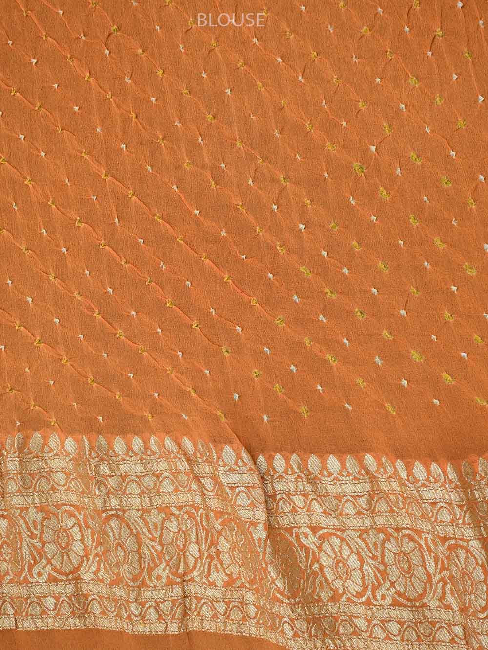 Orange Pink Bandhani Khaddi Georgette Handloom Banarasi Saree - Sacred Weaves