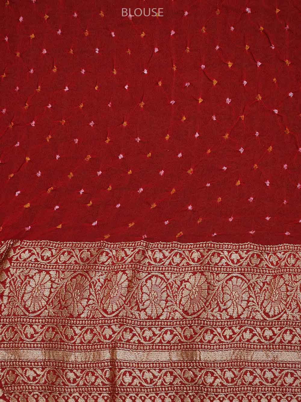Red Pink Bandhani Khaddi Georgette Handloom Banarasi Saree - Sacred Weaves