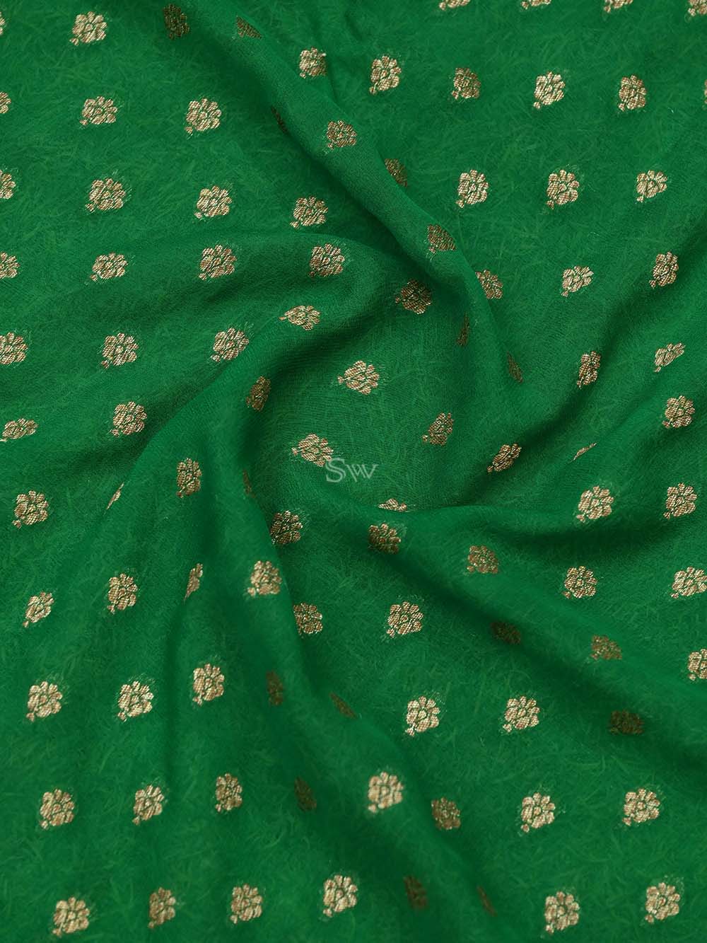 Green Booti Khaddi Georgette Handloom Banarasi Saree - Sacred Weaves