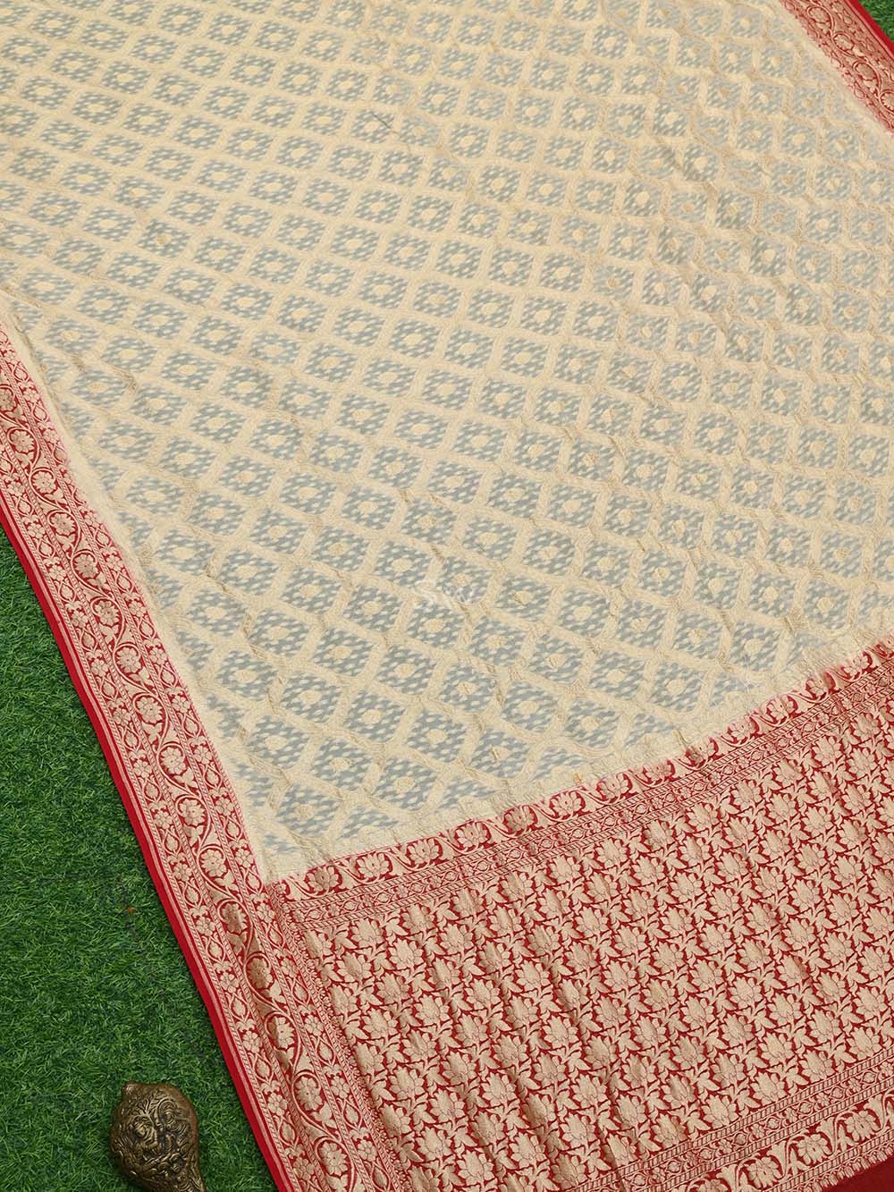 Beige Jaal Khaddi Georgette Handloom Banarasi Saree - Sacred Weaves