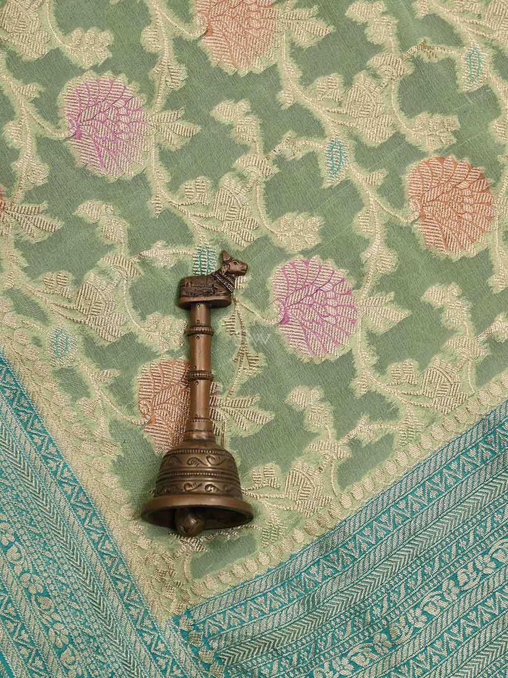 Pista Green Rangkat Georgette Handloom Banarasi Saree - Sacred Weaves