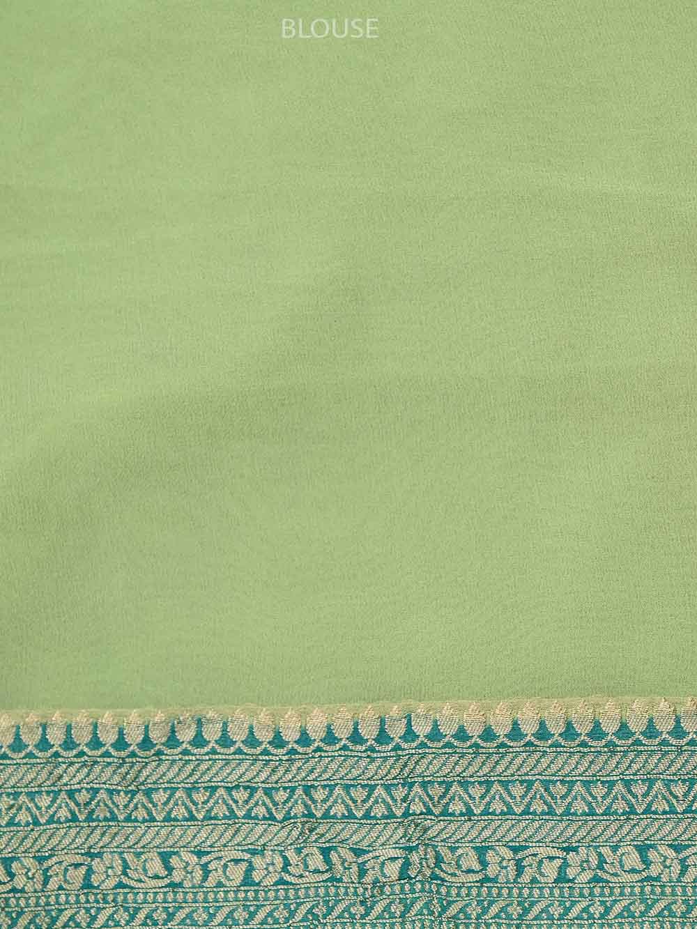 Pista Green Rangkat Georgette Handloom Banarasi Saree - Sacred Weaves