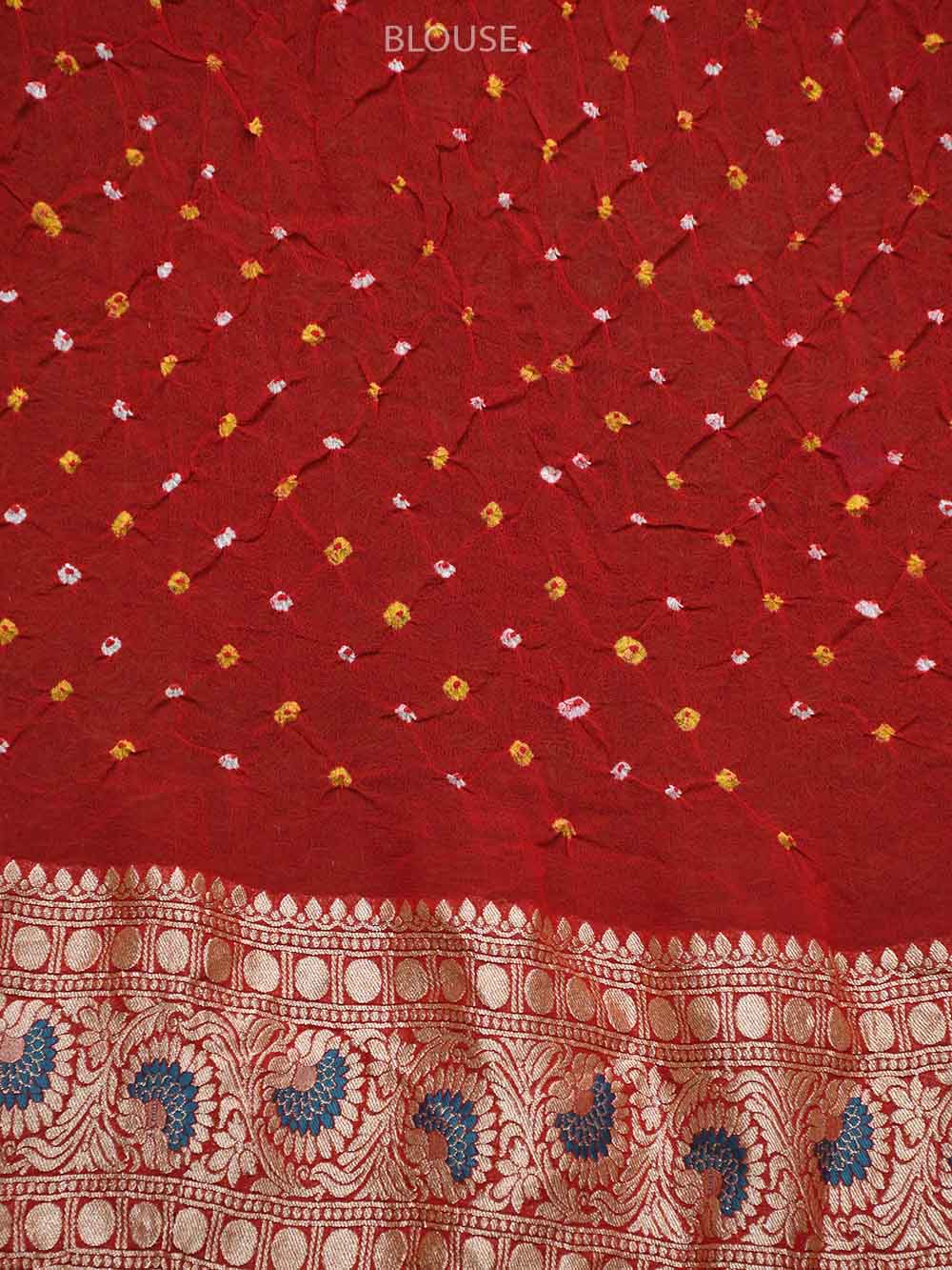 Red Meenakari Jaal Bandhani Khaddi Georgette Handloom Banarasi Saree - Sacred Weaves