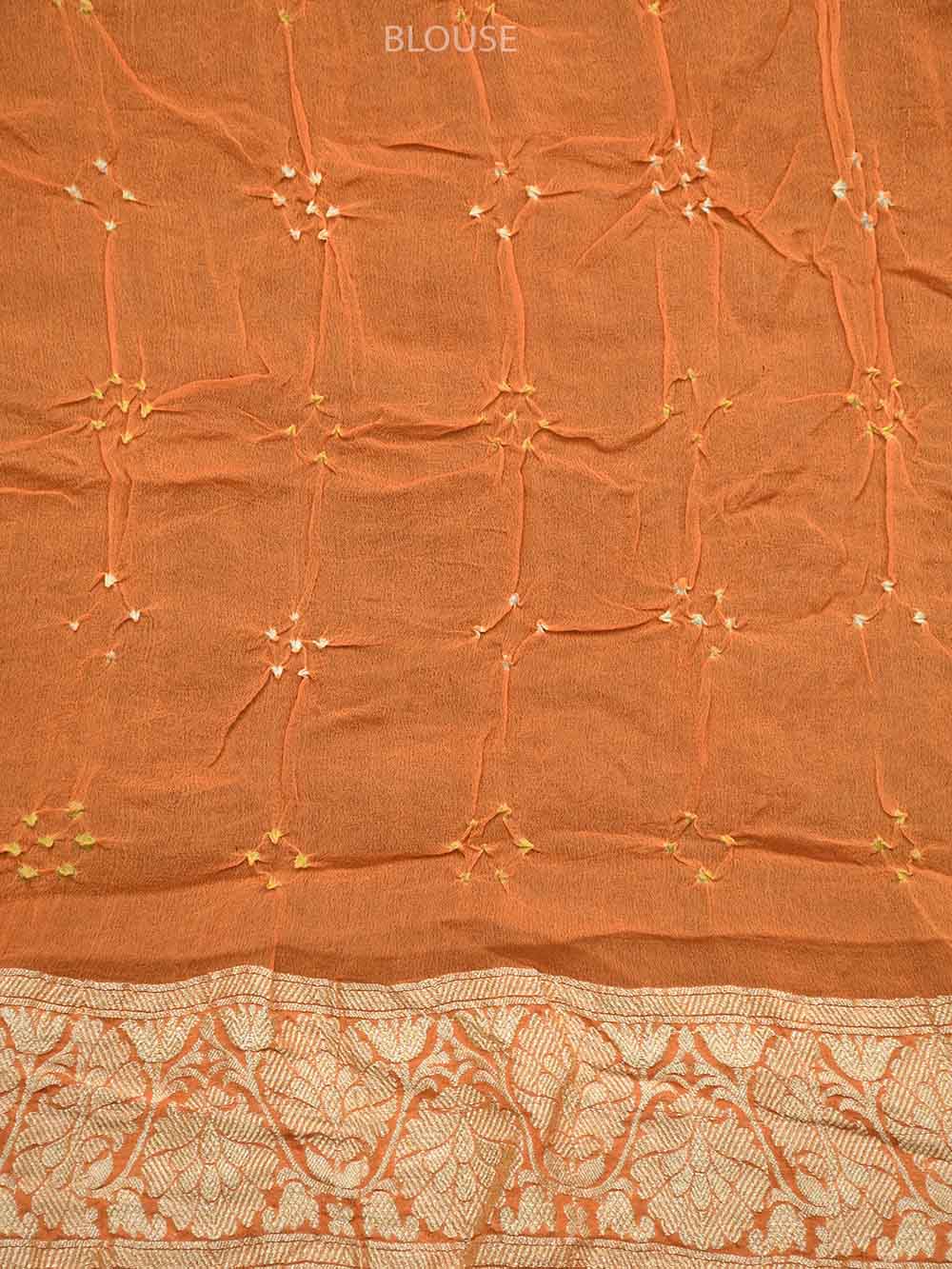 Orange Red Bandhani Khaddi Georgette Handloom Banarasi Saree - Sacred Weaves