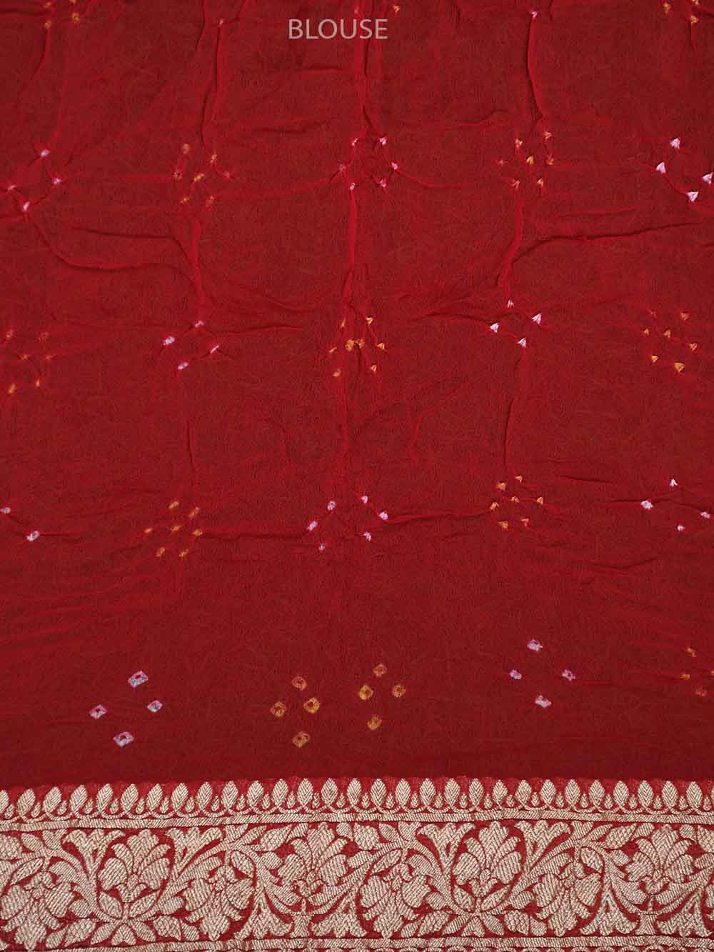 Red Brown Bandhani Khaddi Georgette Handloom Banarasi Saree - Sacred Weaves