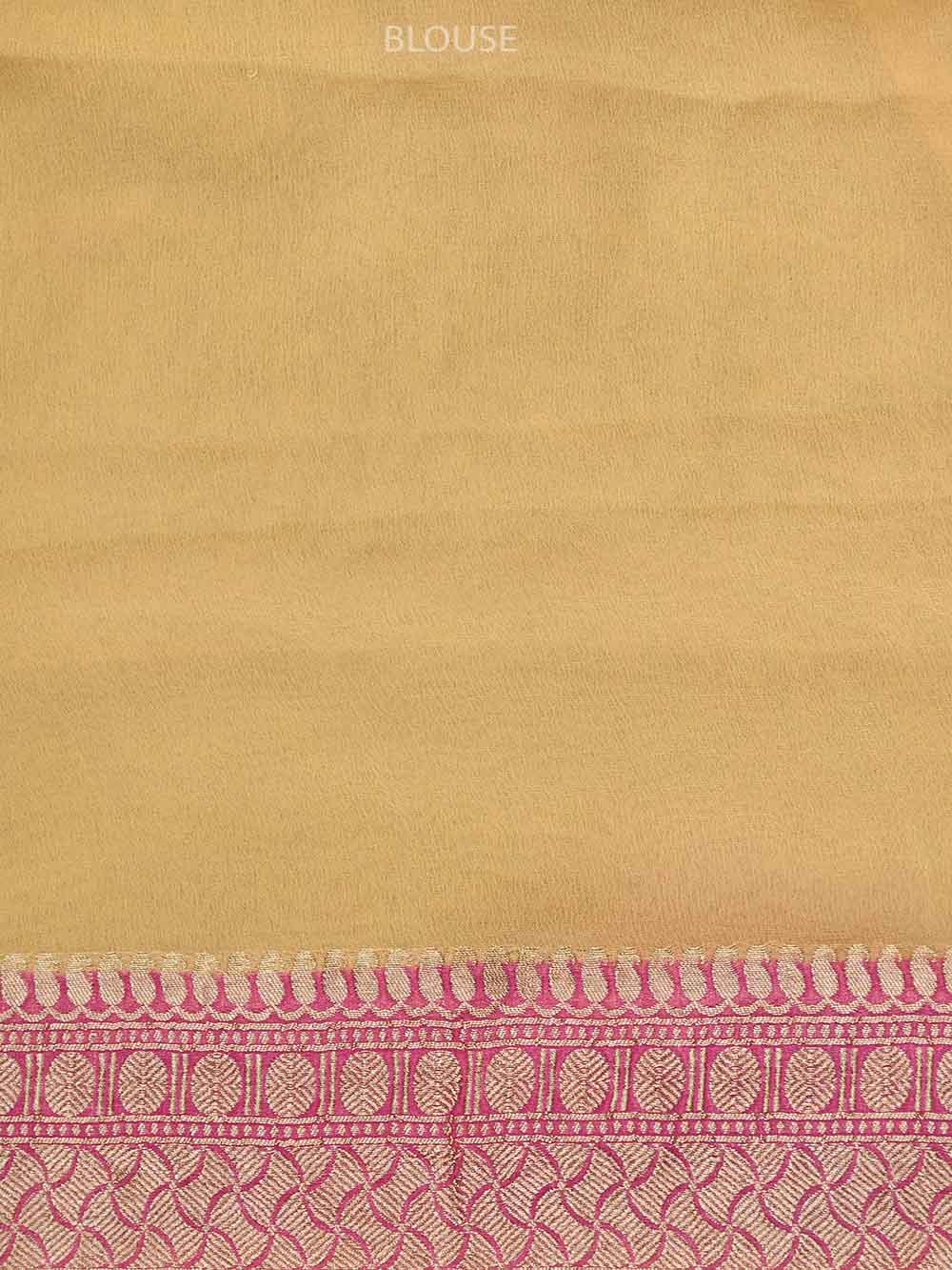 Yellow Rangkat Khaddi Georgette Handloom Banarasi Saree - Sacred Weaves