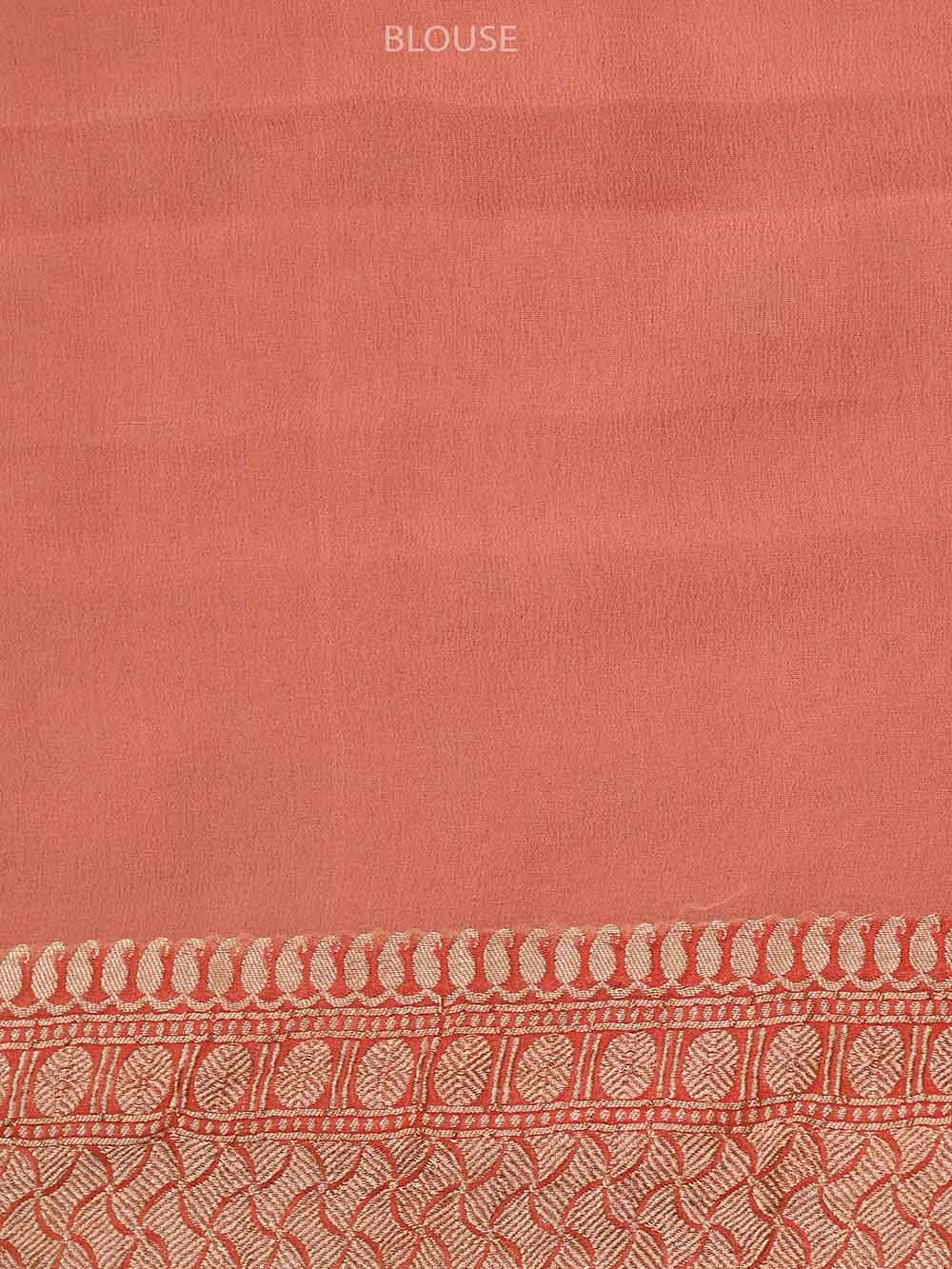 Peach Rangkat Georgette Handloom Banarasi Saree - Sacred Weaves