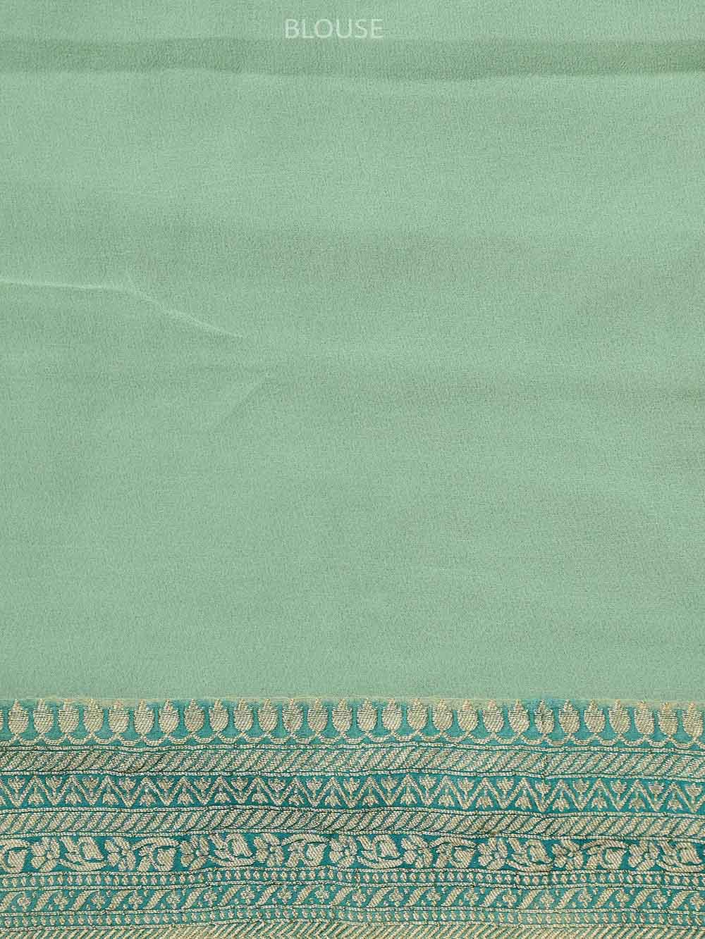 Mint Green Rangkat Khaddi Georgette Handloom Banarasi Saree- Sacred Weaves