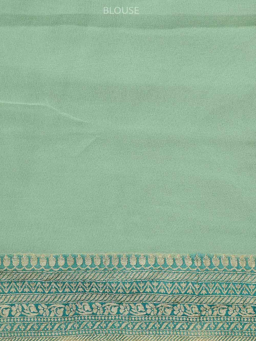 Mint Green Rangkat Khaddi Georgette Handloom Banarasi Saree- Sacred Weaves