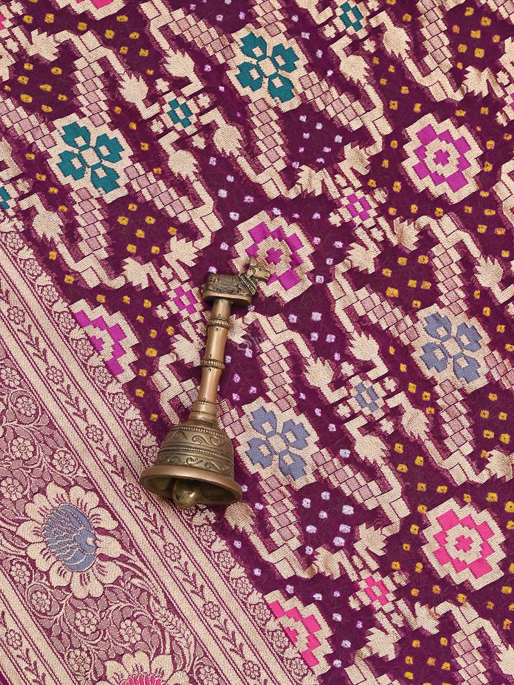 Wine Meenakari Jaal Bandhani Khaddi Georgette Handloom Banarasi Saree - Sacred Weaves