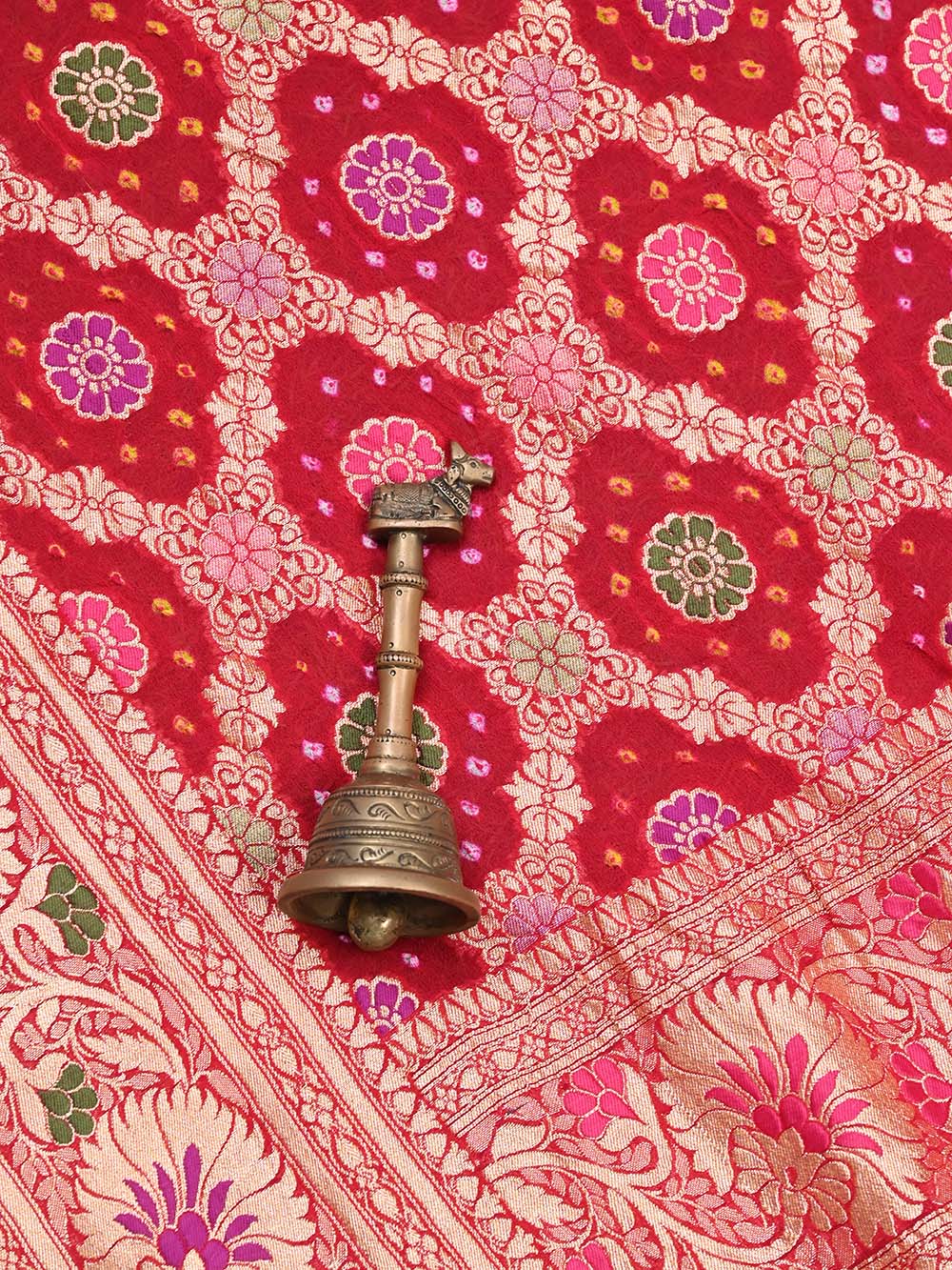 Dark Pink Meenakari Jaal Bandhani Khaddi Georgette Handloom Banarasi Saree - Sacred Weaves