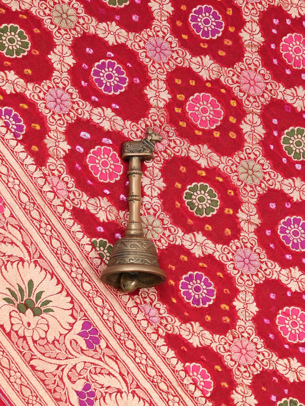 Dark Pink Meenakari Jaal Bandhani Khaddi Georgette Handloom Banarasi Saree - Sacred Weaves