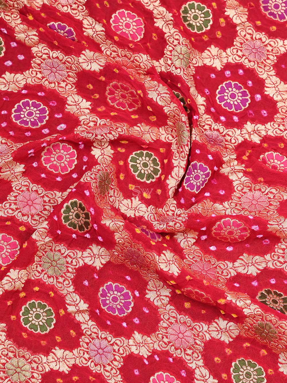 Dark Pink Meenakari Jaal Bandhani Khaddi Georgette Handloom Banarasi Saree - Sacred Weaves
