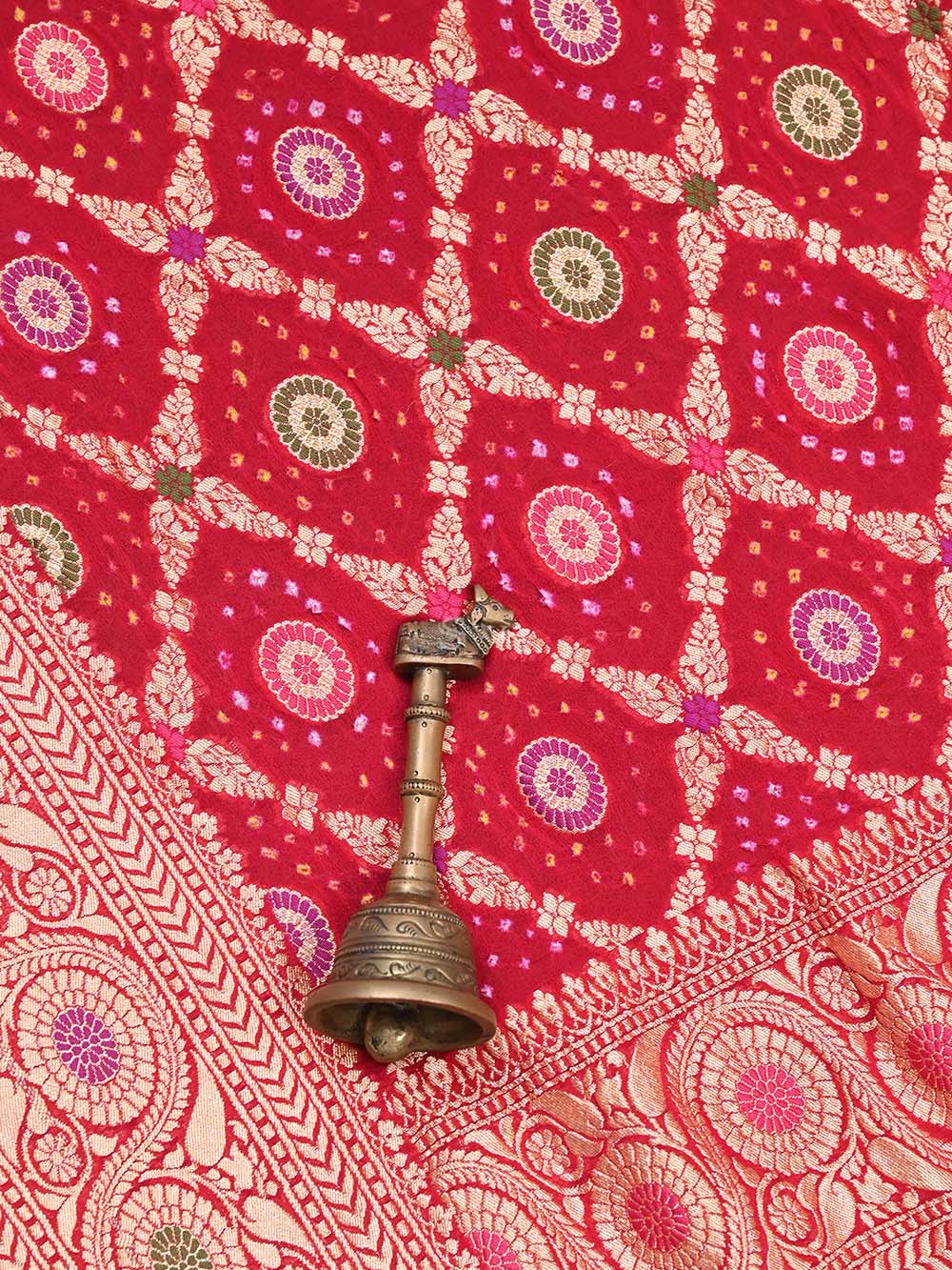 Dark Pink Meenakari Jaal Bandhani Khaddi Georgette Handloom Banarasi Saree - Sacred Weaves