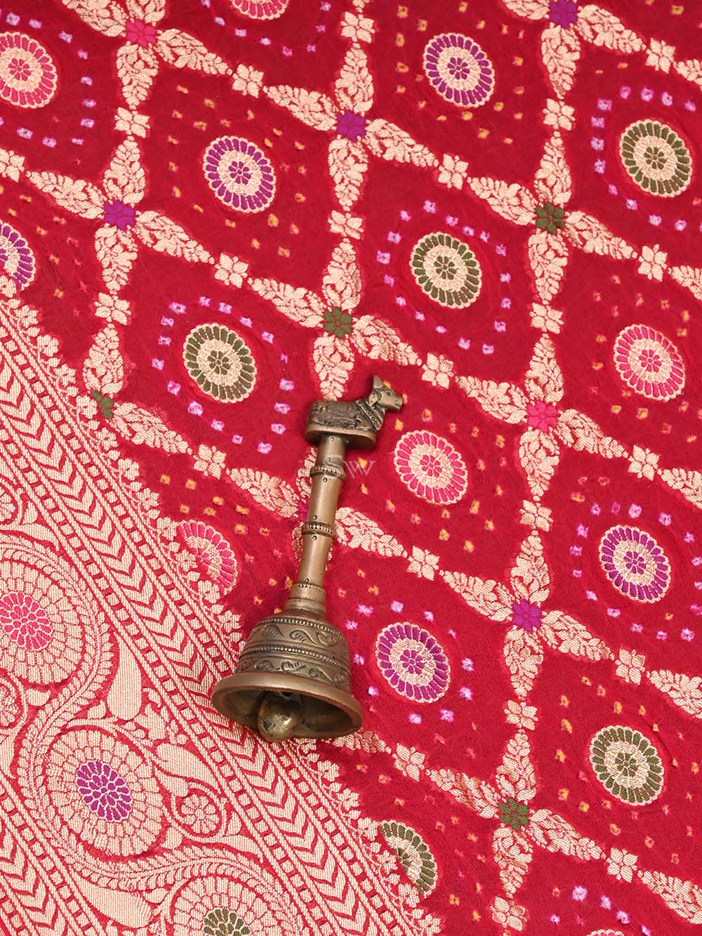 Dark Pink Meenakari Jaal Bandhani Khaddi Georgette Handloom Banarasi Saree - Sacred Weaves