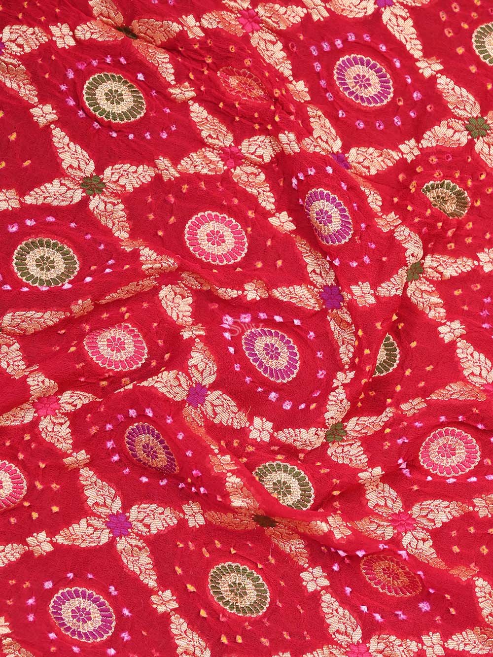 Dark Pink Meenakari Jaal Bandhani Khaddi Georgette Handloom Banarasi Saree - Sacred Weaves