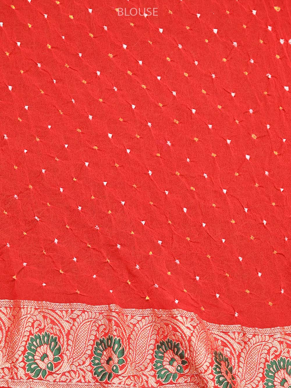 Red Meenakari Jaal Bandhani Khaddi Georgette Handloom Banarasi Saree - Sacred Weaves