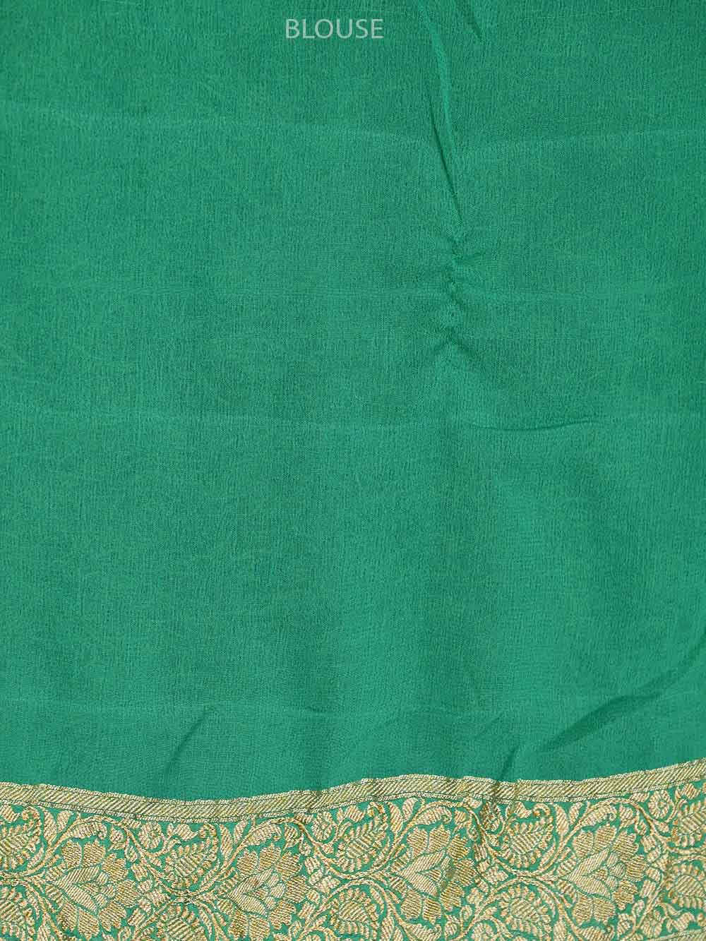 Sea Green Meenakari Jaal Khaddi Georgette Handloom Banarasi Saree - Sacred Weaves